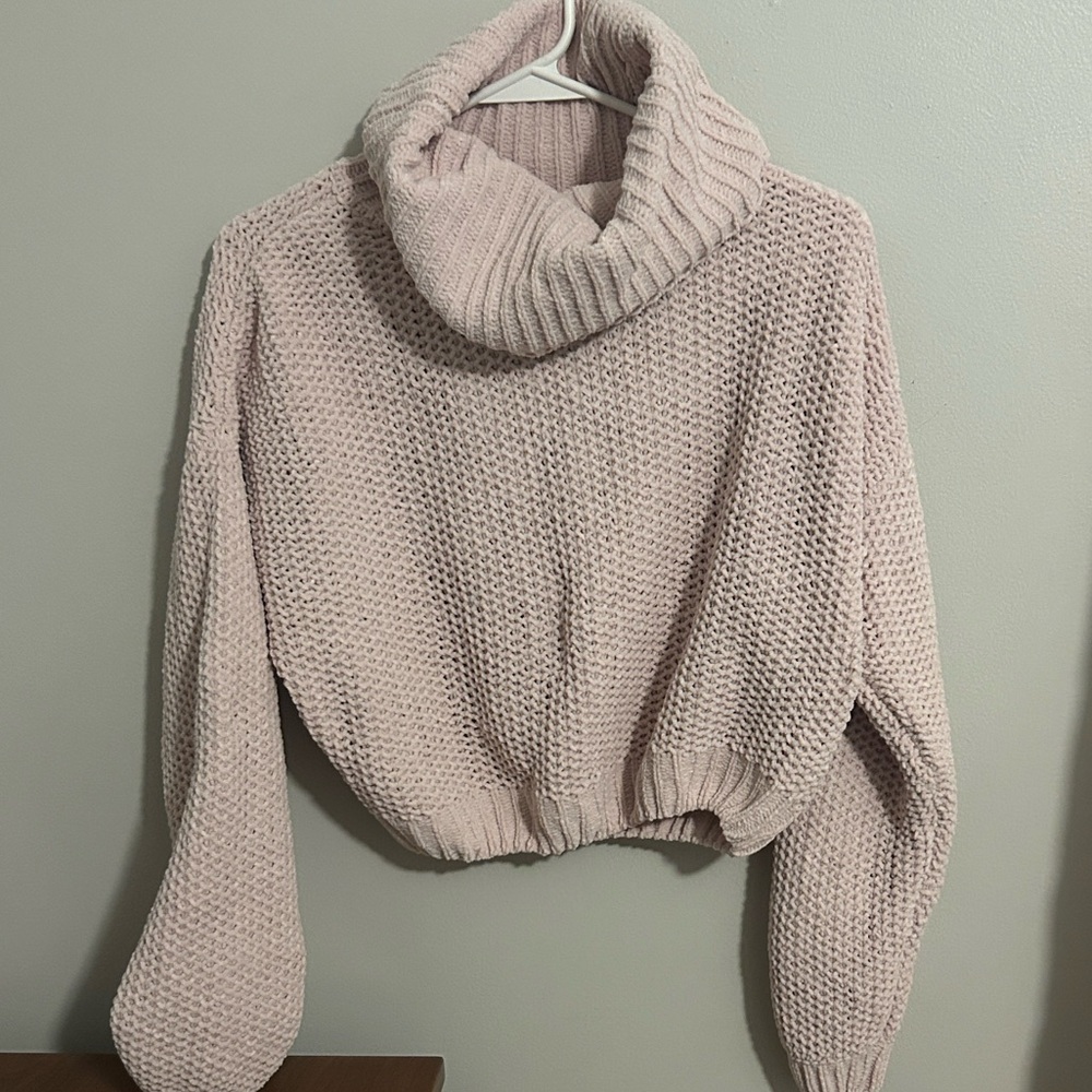 Garage Soft Pink Cropped Cowl Neck Sweater